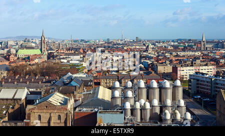 View over Dublin with a part of it's famous brewery in the front. Stock Photo