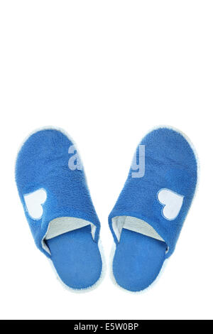 Blue house slippers isolated over white background Stock Photo