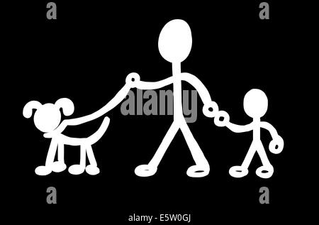 stick figure family of 4 with dog