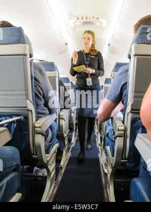 Aboard Commercial Airplane Flight, Delta Airlines, USA Stock Photo