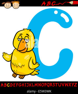 Cartoon Illustration of Capital Letter C from Alphabet with Canary Bird Animal for Children Education Stock Photo