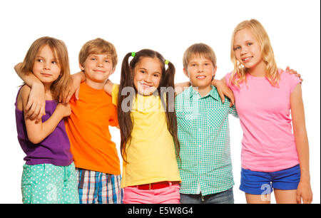 Close-up portrait of five kids standing together Stock Photo