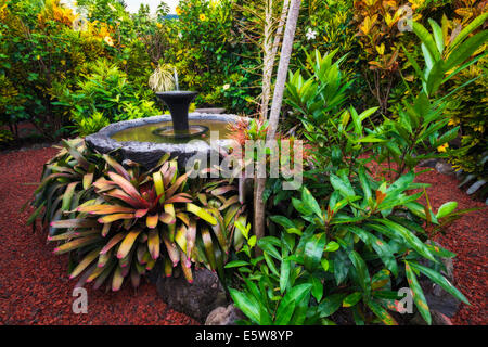 Fountain in the Galaxy Garden, Paleaku Gardens Peace Sanctuary, Kona Coast, The Big Island, Hawaii USA Stock Photo