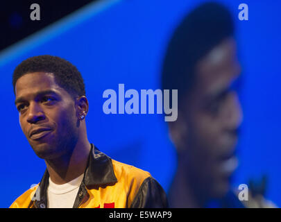 Los Angeles, CA, USA. 24th Apr, 2014. Rapper/actor SCOTT MESCUDI (AKA KID CUDI) speaks after being presented with the title of Mental Health Ambassador during the 18th Annual Erasing the Stigma event at the Beverly Hilton in Beverly Hills, California. © Miguel Vasconcellos/ZUMA Wire/Alamy Live News Stock Photo