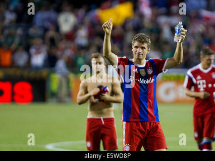 US. 6th Aug, 2014.  THOMAS MUELLER (25) waves to the fans. The MLS All-Stars play FC Bayern Munich during the MLS All-Star Game at Providence Park on August 6, 2014. Credit:  David Blair/ZUMA Wire/Alamy Live News Stock Photo