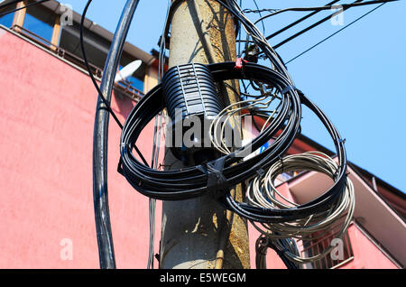Coupling for connecting optical communication cables ready Stock Photo