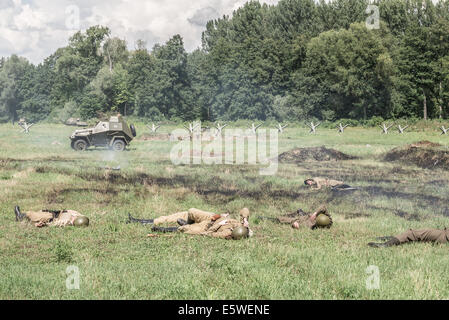 Reconstruction of a World War II fight - battlefield after attack. Stock Photo