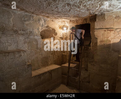 Tourist inside one of Pyramids of Giza in Cairo, Egypt Stock Photo