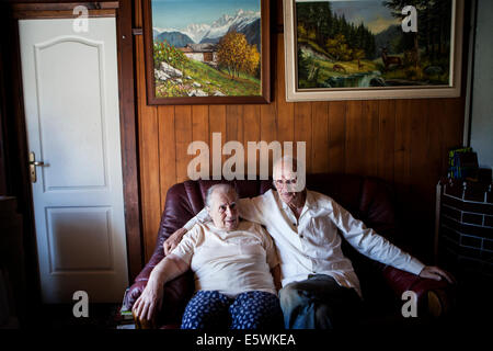 Elderly couple indoors Stock Photo