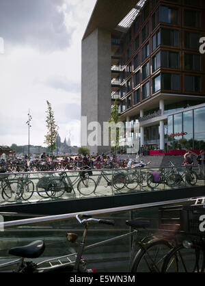 Bicycles parked in front of the Central Library in Amsterdam, the Netherlands Stock Photo
