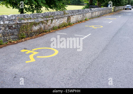 Row of UK roadside disabled car parking bays Stock Photo