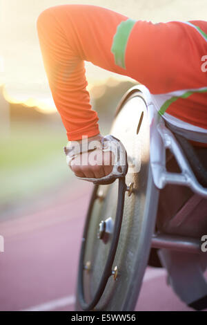 Close up of arm of athlete in para-athletic competition