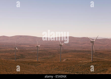 Row of wind turbines in rural landscape, Washington State, USA Stock Photo