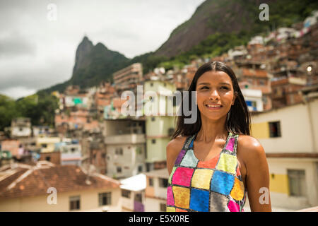 Portrait of young woman, Favela Santa Marta, Rio de Janeiro Brazil Stock Photo