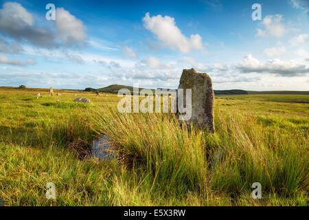 A summer evening at Fernacre Stone Circle on Bodmin Moor in Cornwall Stock Photo