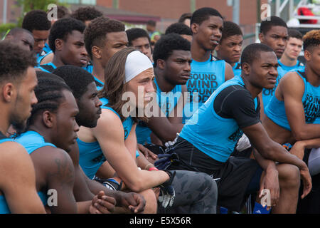 Harper Woods, Michigan - High school football players attend the Sound Mind Sound Body football camp. Stock Photo