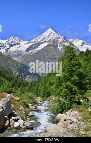 Amazing view of touristi trail near the Matterhorn in the Swiss Alps Stock Photo