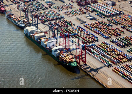 Aerial view of container ships at Burchardkai terminal, Port of Hamburg Stock Photo
