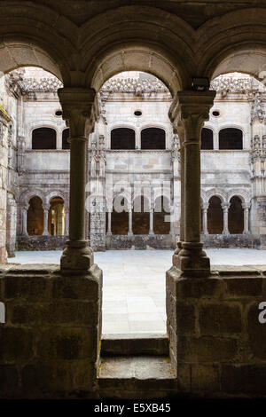 Beautiful romanesque archery in the cloister of the manastery of santo estevo do rivas do sil located in the province of Orense Stock Photo