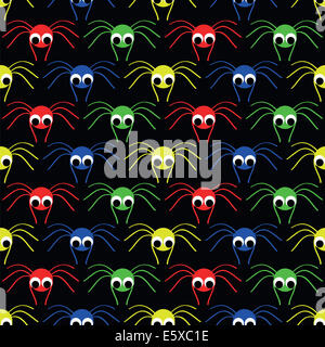seamless pattern   with  red, blue, yellow, blue small spider Stock Photo