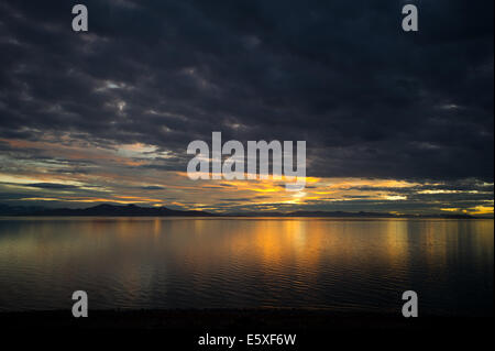 Scenic sunset at Antelope Island, Salt Lake City, Utah. Stock Photo