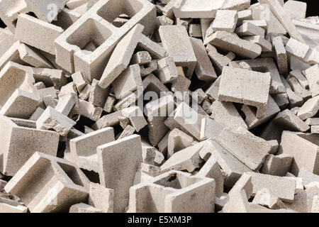 Pile of broken cinder blocks Stock Photo