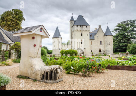 view of yard and park of the castle of Rivau Stock Photo