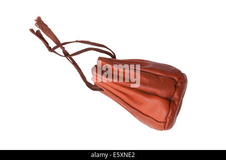 Old brown leather pouch on white background Stock Photo