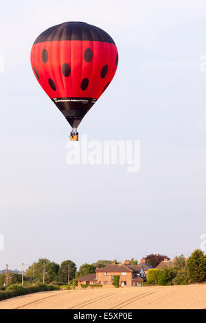 Northampton U.K. 7th August 2014. Hot air balloons flying low over Cogenhoe advertising The Northampton Balloon Festival. Credit:  Keith J Smith./Alamy Live News Stock Photo