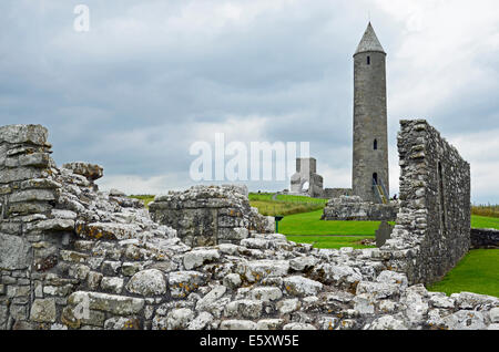 The fine 12th century monastic site on Devenish Island, Lower Lough Erne, County Fermanagh, Northern Ireland. Stock Photo