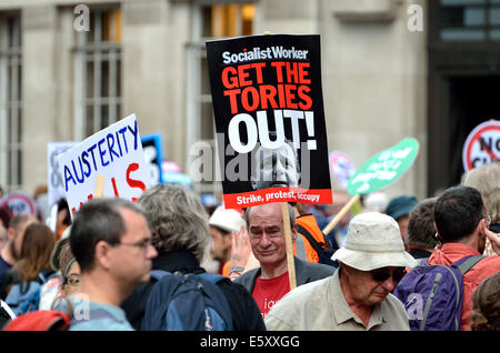 'Get The Tories Out' placard at an Anti-Austerity march in London, 2014 Stock Photo