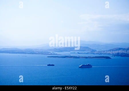 Aerial View of Tankers and Cruise ship at Pireaus port Stock Photo