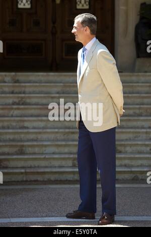 Palma De Mallorca, Spain. 8th Aug, 2014. King Felipe VI of Spain receives to Mariano Rajoy, Prime Minister, at Palacio de Marivent on August 8, 2014 in Palma de Mallorca, Spain Credit:  Jack Abuin/ZUMA Wire/Alamy Live News Stock Photo