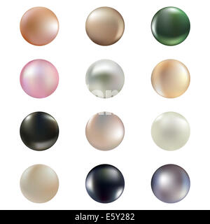 Vector set of isolated pearls of different colors Stock Photo