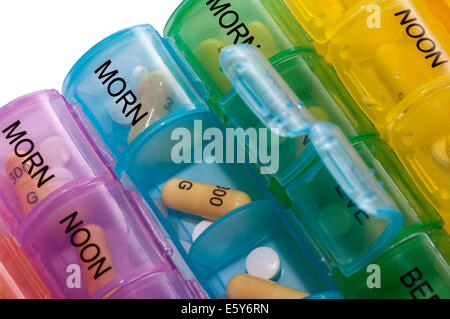 A Dosette Box Daily Medication Dispensers Stock Photo