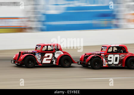 Motor racing at the Auto Clearing Motor Speedway racing circuit in Saskatoon, Saskatchewan, Canada. Stock Photo