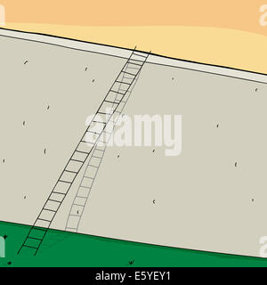 Long ladder over tall concrete wall cartoon Stock Photo