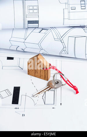 Closeup to key on house plan Stock Photo