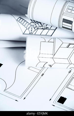 Architectural background with blueprints Stock Photo