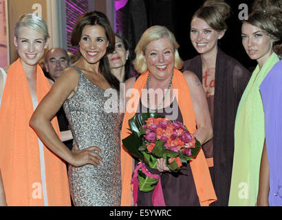 Munich fashion designer Susanne Wiebe () after her the show for her new autumn/winter 2014/15 collection at her Salon Tradition in Munich, Germany, 08 August 2014. Photo: URSULA DUEREN/dpa Stock Photo