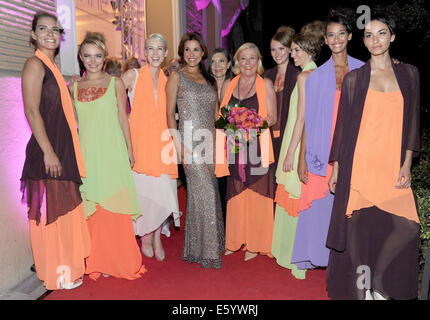 Munich fashion designer Susanne Wiebe () after her the show for her new autumn/winter 2014/15 collection at her Salon Tradition in Munich, Germany, 08 August 2014. Photo: URSULA DUEREN/dpa Stock Photo