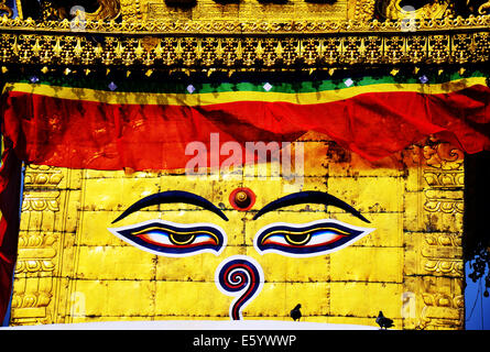 Boudhanath or Bodnath Stupa with Buddha eyes or Wisdom eyes is the largest stupa in Kathmandu Nepal Stock Photo