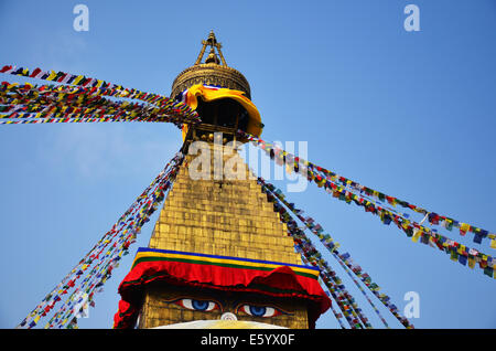 Boudhanath or Bodnath Stupa with Buddha eyes or Wisdom eyes is the largest stupa in kathmandu Nepal Stock Photo