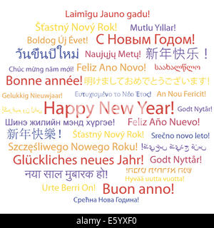 Happy New Year in different languages. Stock Photo