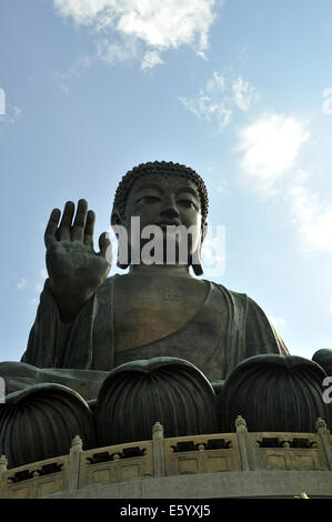 Tian Tan Buddha (Big Buddha) with right hand raised. Ngong Ping, Lantau Island, Hong Kong, China Stock Photo