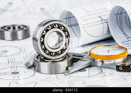 Technical drawings with the Ball bearings Stock Photo