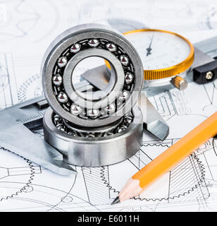 Technical drawings with the Ball bearings Stock Photo