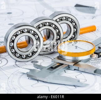 Technical drawings with the Ball bearings Stock Photo
