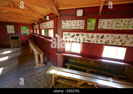 Inside A Wildlife Feeding Hide With A Pictorial Guide To The Wildlife Likely To Be Seen Center Parcs Sherwood Forest UK Stock Photo