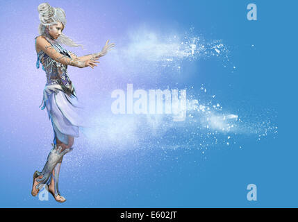 3d computer graphics of a lady in a Snow Queen fantasy dress Stock Photo